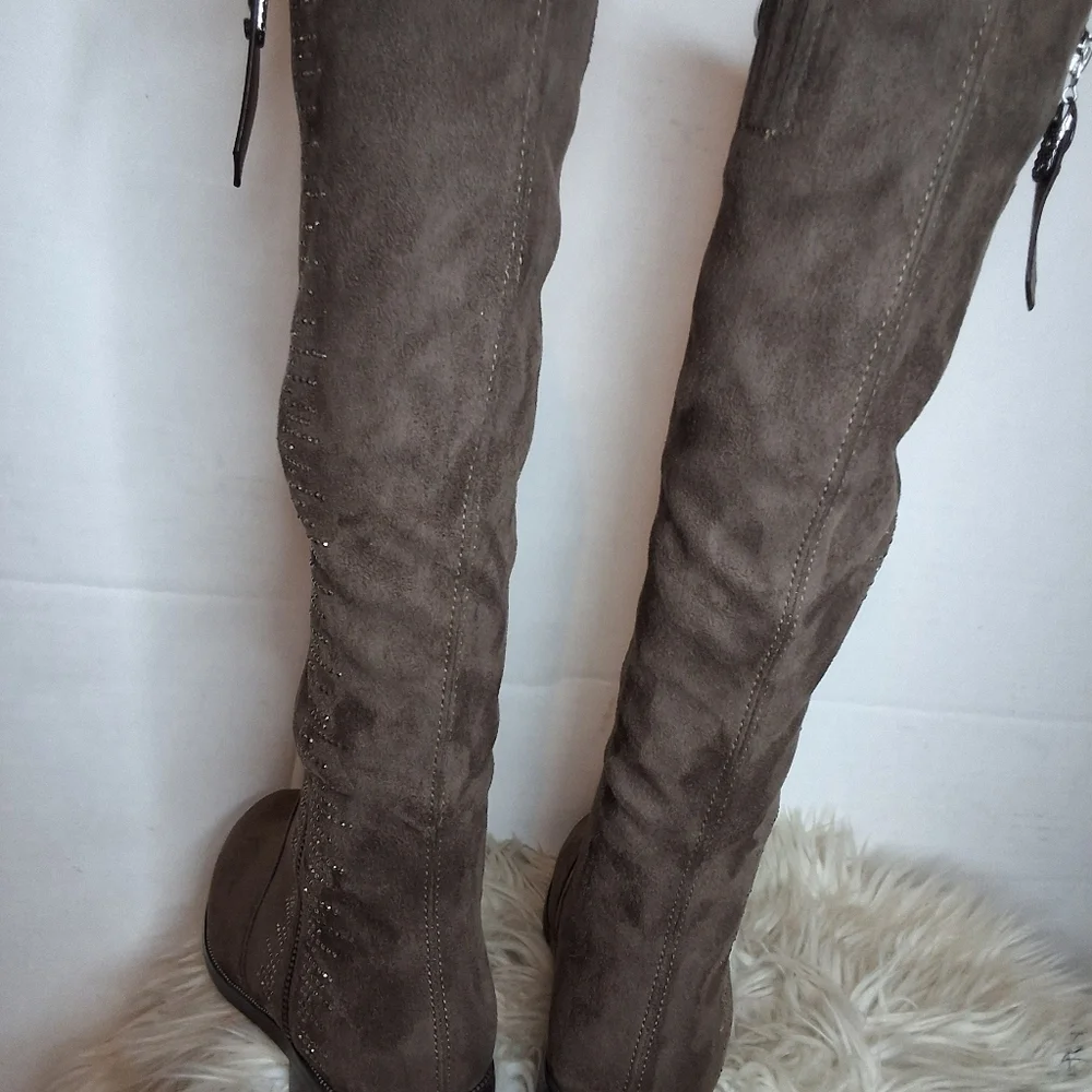 Azura Blackenbury Taupe Bling Knee High Boots  38 7.5-8. NWB